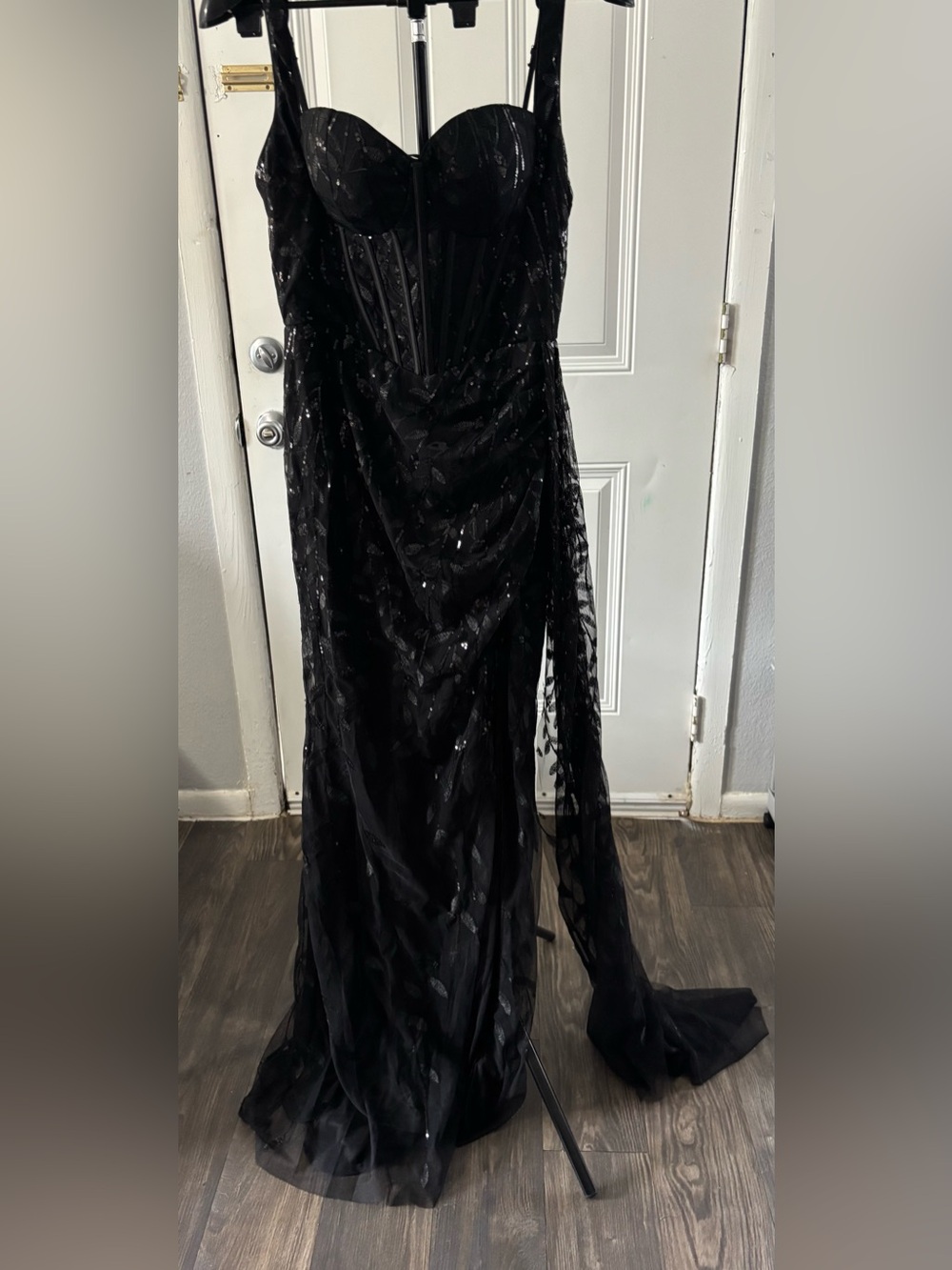 Macy’s Kadyce Black Sequined Corset Maxi Dress with Slit - Size L - Picture 10 of 16